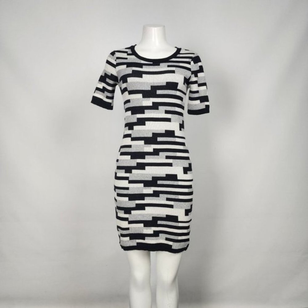 PARKHURST Grey & Black Cotton Knit Mini Dress Size S